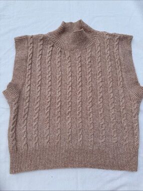 Cupcakes and Cashmere Sleeveless Cable Knit Mock Neck Sweater - Taupe